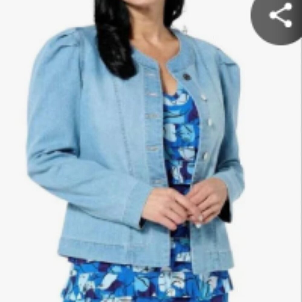 Colleen Lopez Puff Sleeve Light Wash Denim Button Front Jacket XS